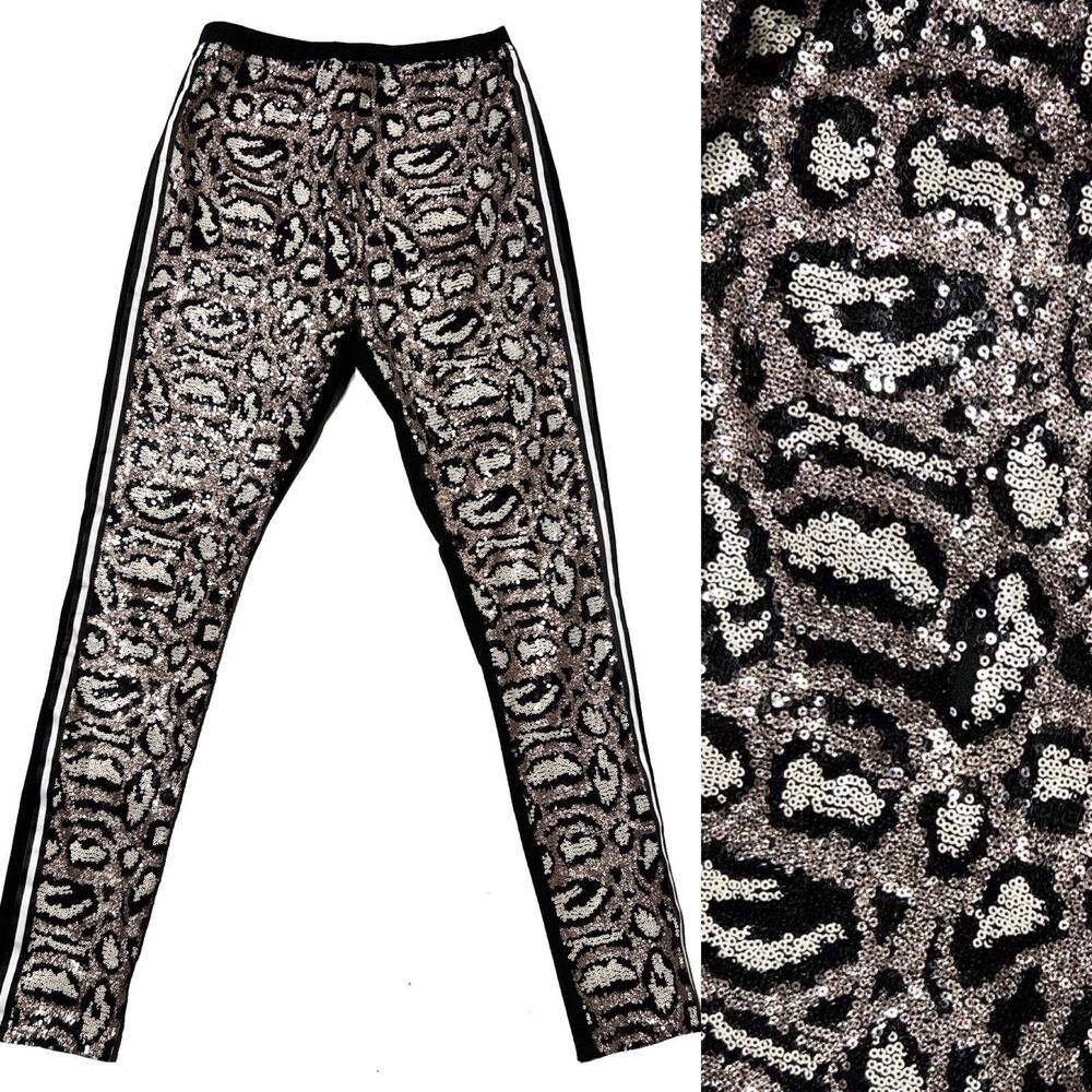 Sequined Animal Print Leggings Gabby Isabella NYE Glam Holiday Sparkle Sz Small